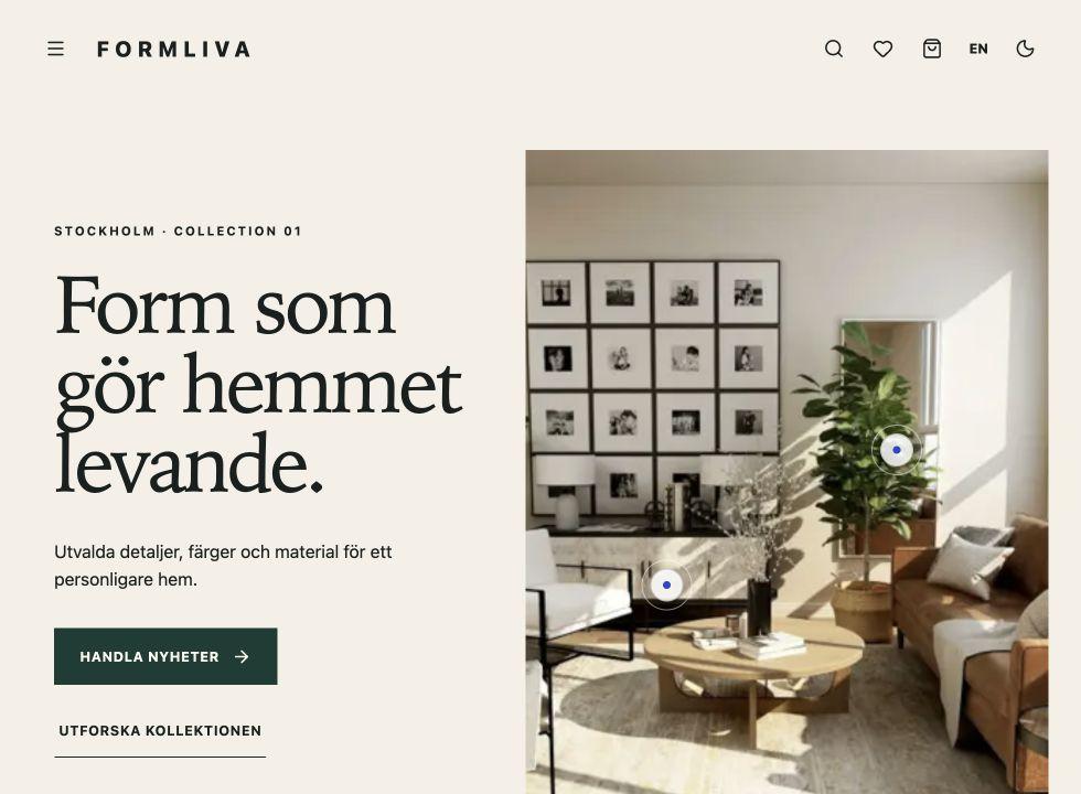 Förhandsvisning av Formlivas webbutik för inredning